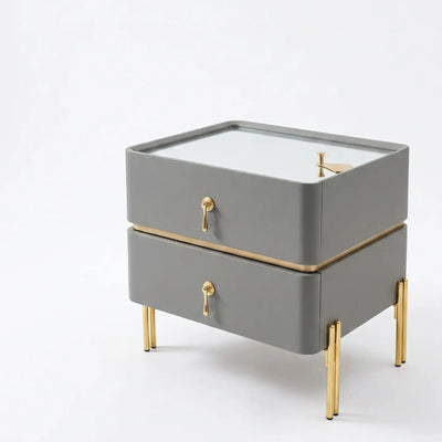 Luxury Modern Nightstand with Stone Top & 2 Drawers – Solid Wood Bedside Table Scrollcart Qatar 