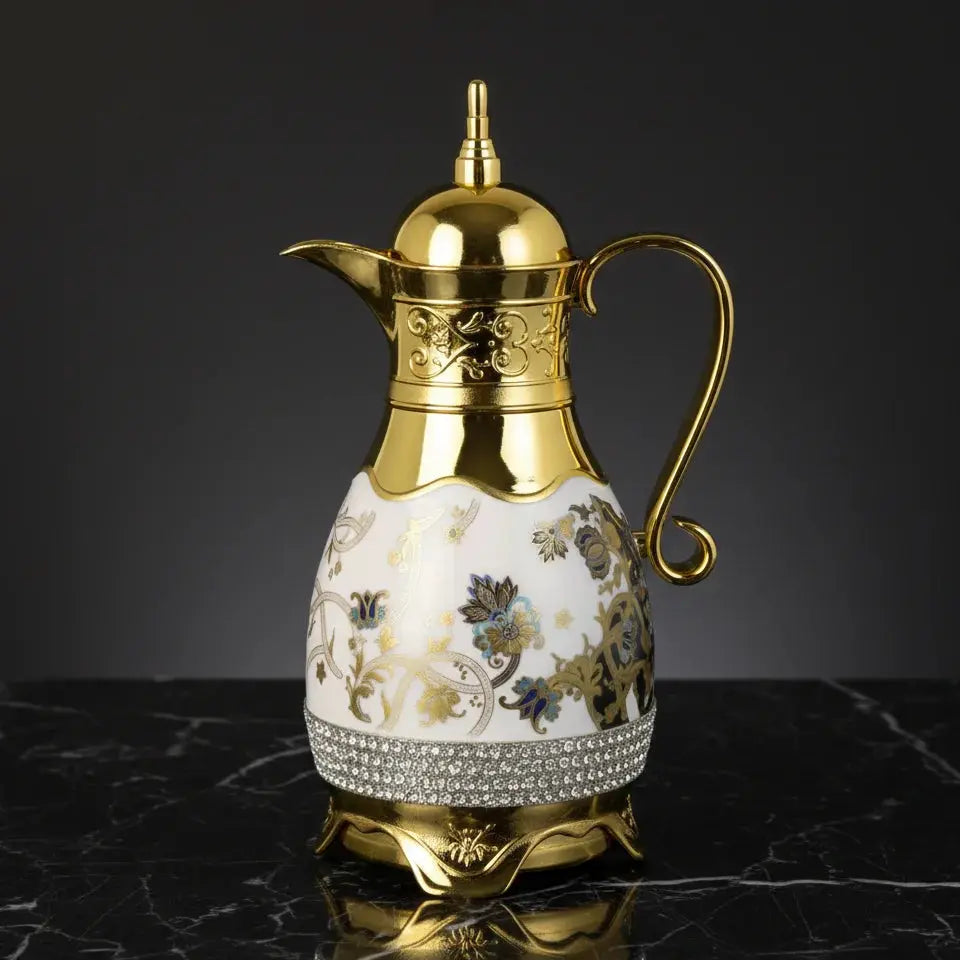 Luxury Floral Vacuum Flask 1.5L – Gold Base Doha Qatar