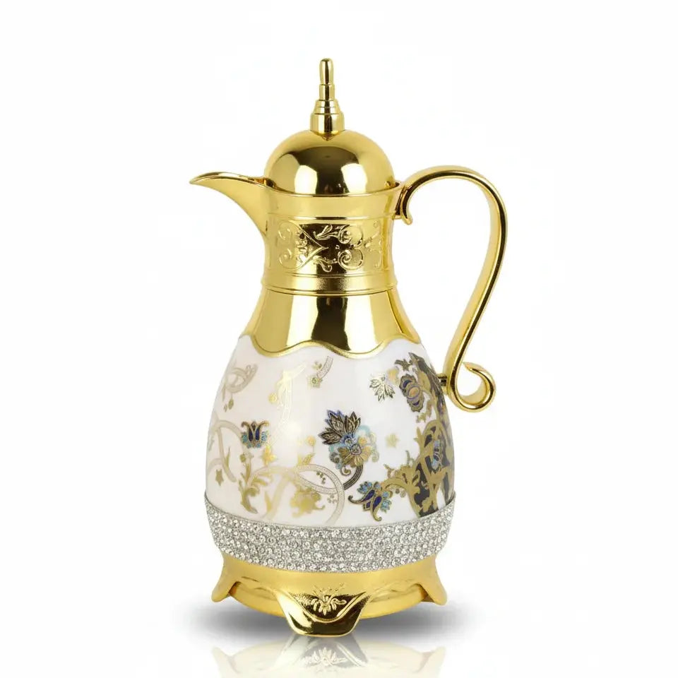 Luxury Floral Vacuum Flask 1.5L – Gold Base Doha Qatar