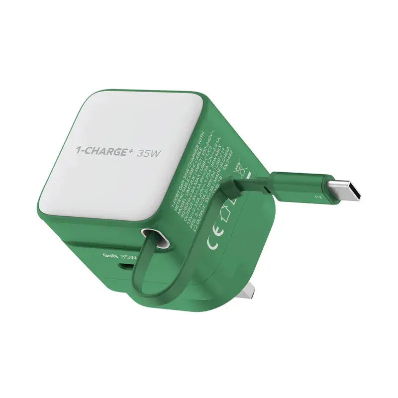 MOMAX 1- Charge 35 W GaN 1 Port Charger With Built-In USB-C-Cable Green Scrollcart Qatar 