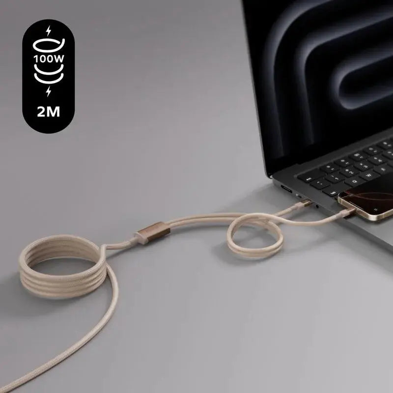 MOMAX MAG LINK 100W USB-C TO DUAL USB-C MAGNETIC CABLE 2M Desert Titanium Scrollcart Qatar 