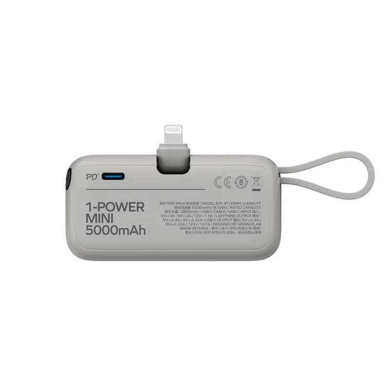 MOMAX 1-Power Mini 5000mAh 3-in-1 Power Bank With Lightning Plug