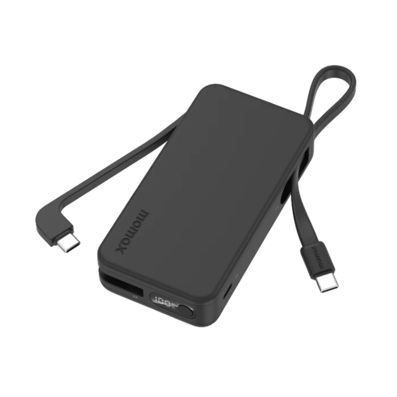 MOMAX 1-Power Vital+10000mAh Power Bank with Built In USB-C & Lightning Cable