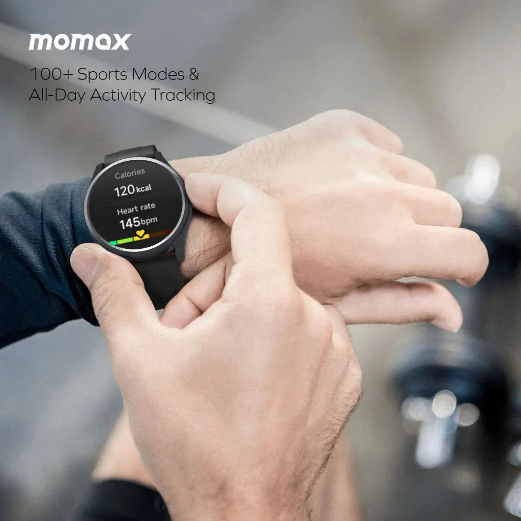 MOMAX 1-Wear Round Smart Watch|Health & Fitness Tracker