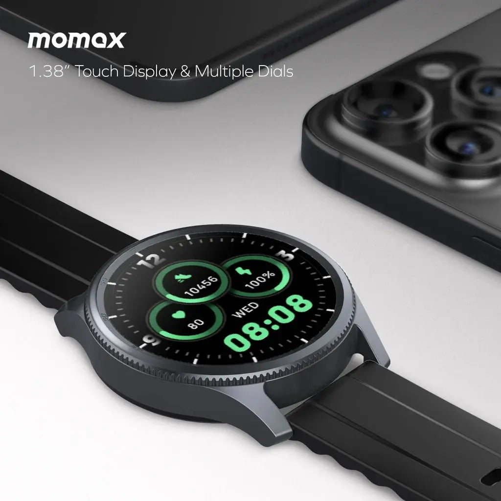 MOMAX 1-Wear Round Smart Watch|Health & Fitness Tracker