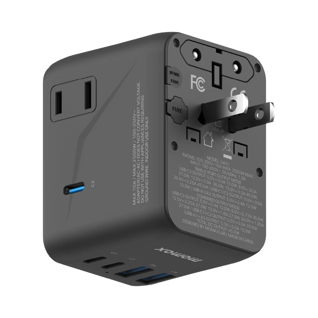 MOMAX 1-World 45W 5 Port Dual AC Travel Adaptor