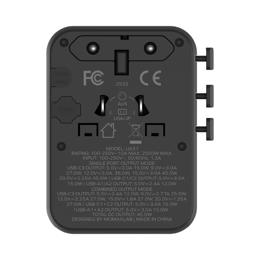 MOMAX 1-World 45W 5 Port Dual AC Travel Adaptor