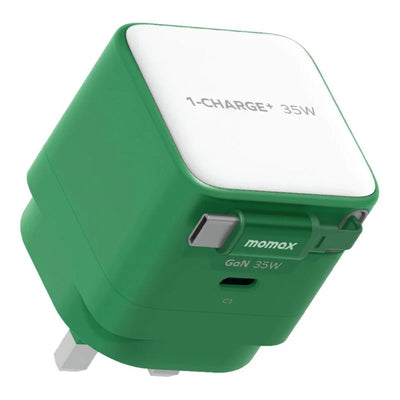 MOMAX 1- Charge 35 W GaN 1 Port Charger With Built-In USB-C-Cable Green