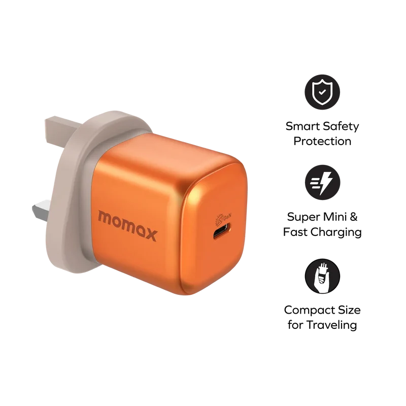 MOMAX 1- Charge 45 W 1-Port GaN Charger 1X USB-C Orange