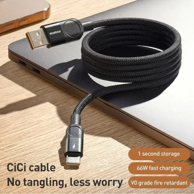 MOMAX Mag Link 66W USB-A To USB -C Magnetic Cable 1M Black