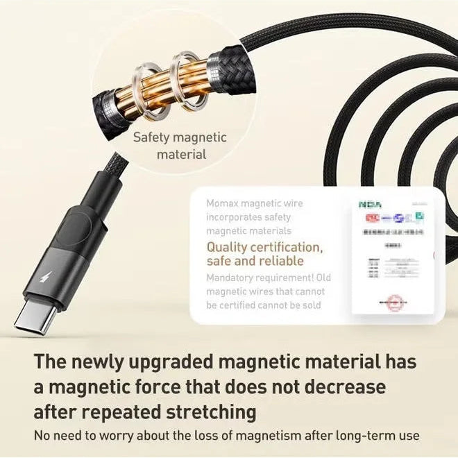 MOMAX Mag Link 66W USB-A To USB -C Magnetic Cable 1M Black