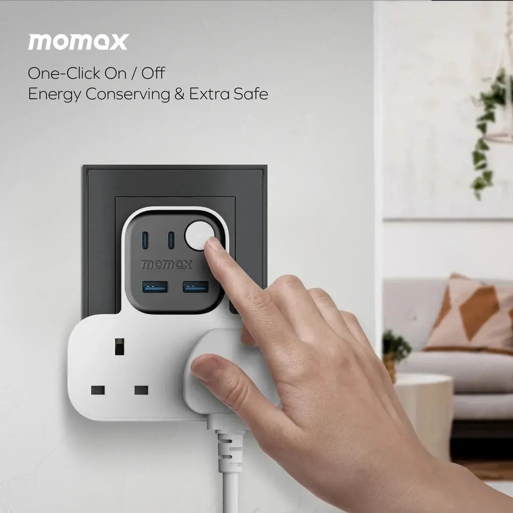 MOMAX One plug 3-Outlet T-Shaped Extension Socket With USB