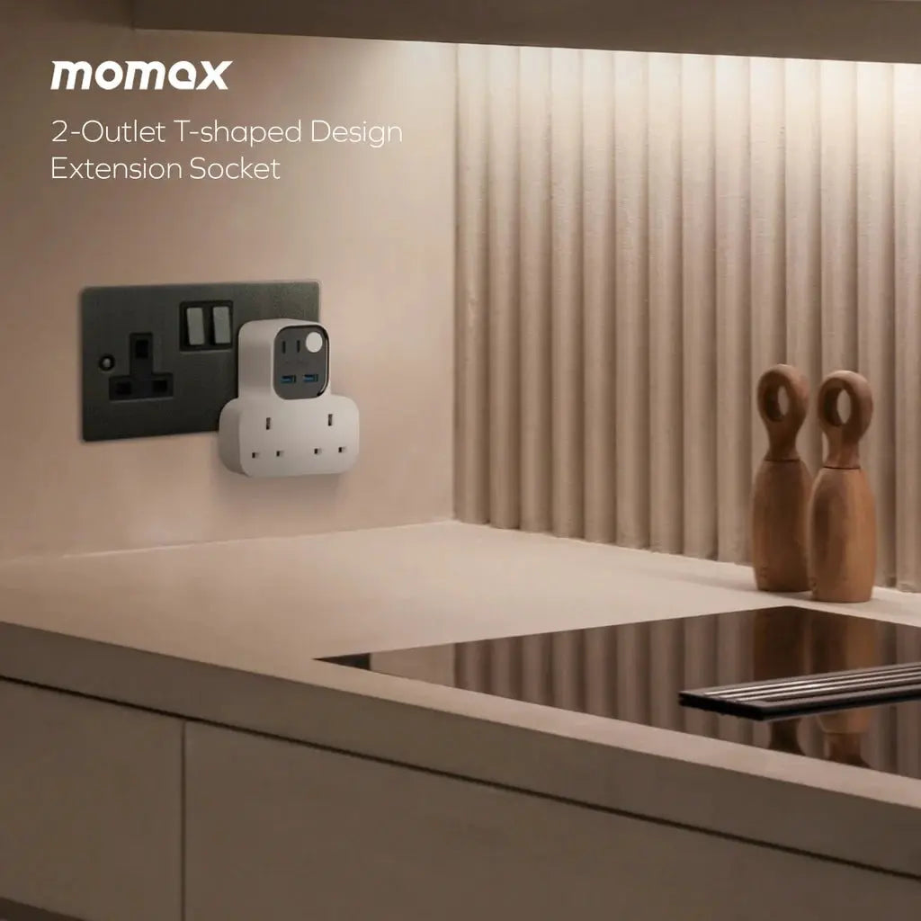 MOMAX One plug 3-Outlet T-Shaped Extension Socket With USB