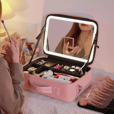 Makeup Bag with LED Mirror Travel Cosmetic Case price qatar