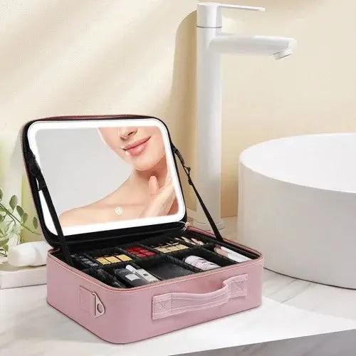 Makeup Bag with LED Mirror Travel Cosmetic Case price qatar