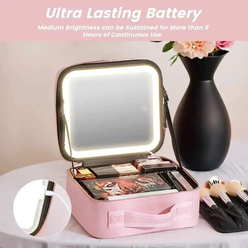 Makeup Bag with LED Mirror Travel Cosmetic Case price qatar