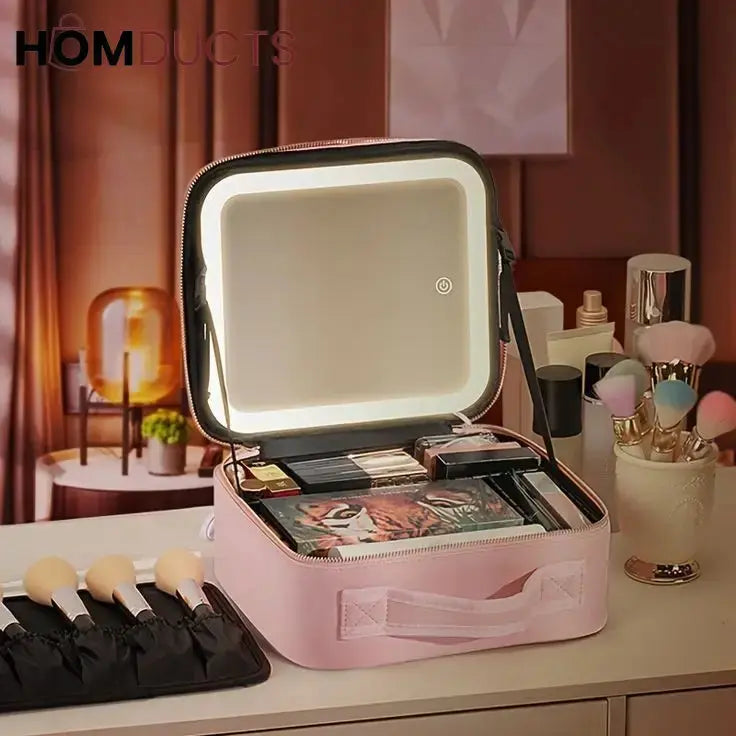 Makeup Bag with LED Mirror Travel Cosmetic Case price qatar