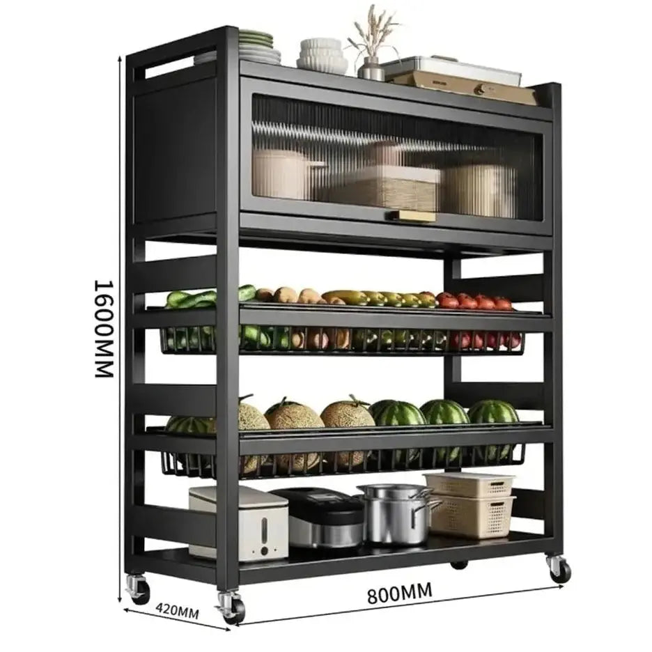 Metal 5-Layer Kitchen Storage Rack with Wheels - Dustproof Cabinet Organizer Scrollcart Qatar 