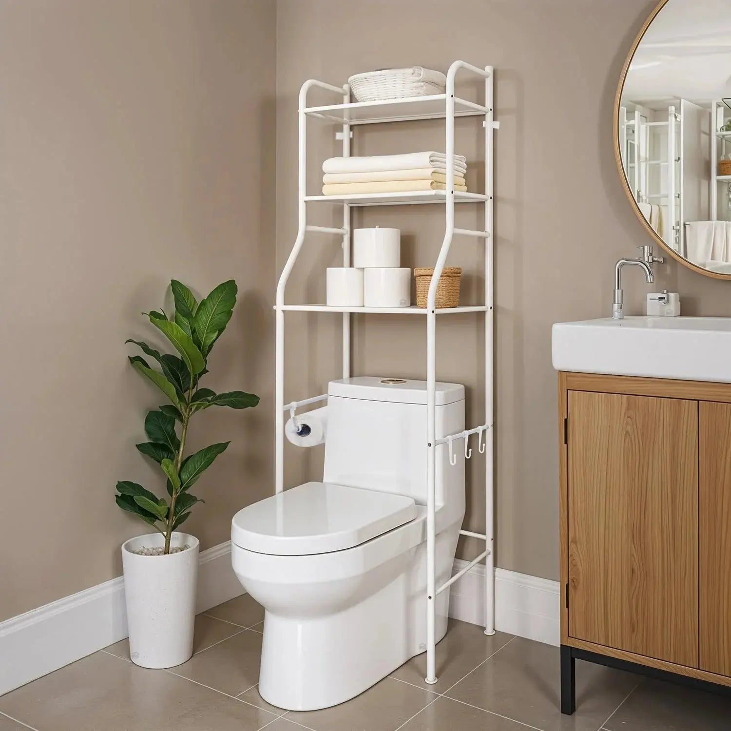 Metallic Over The Toilet Rack – 3 Layer Space Saving Storage Qstar 