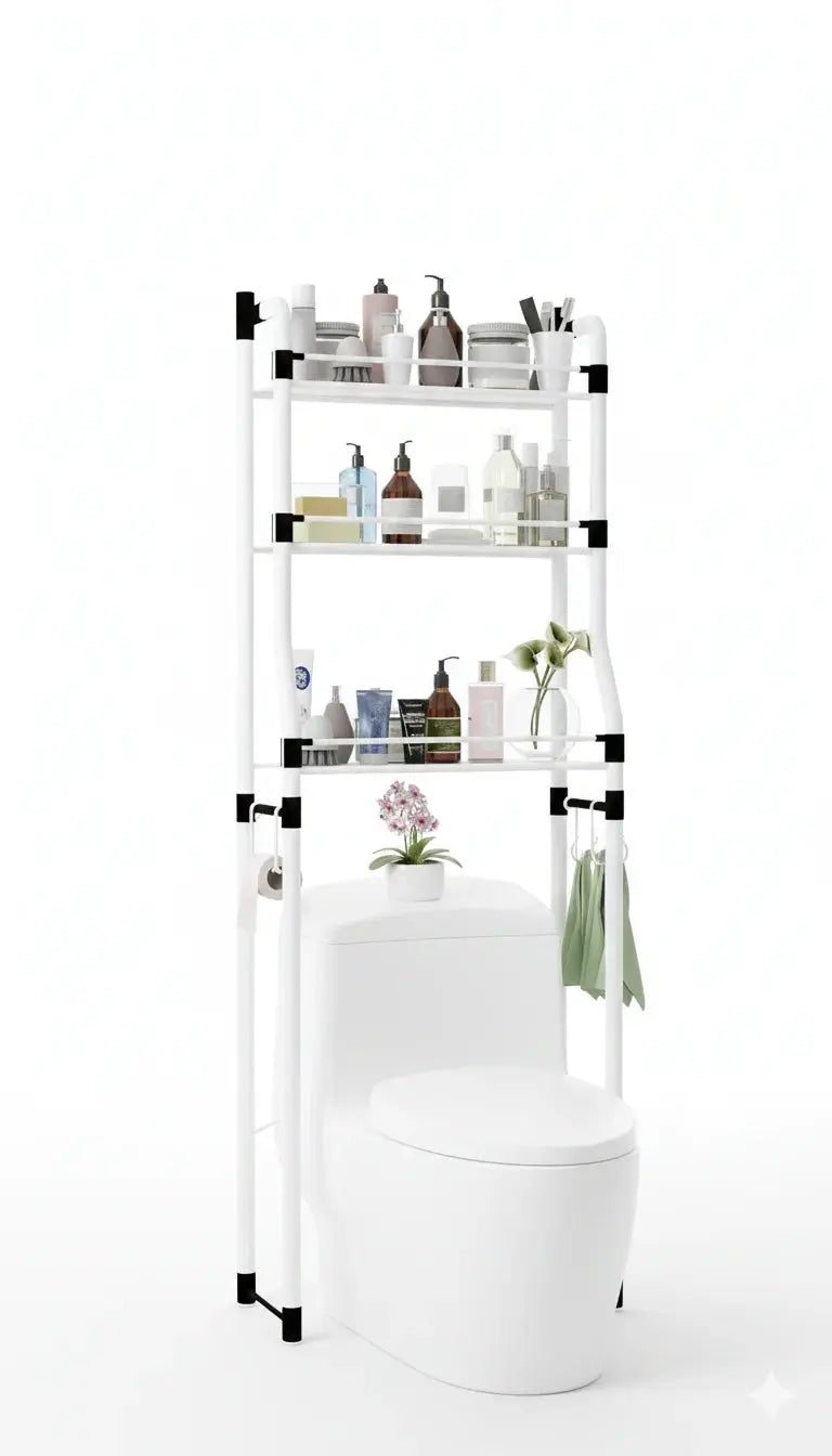 Metallic Over The Toilet Rack – 3 Layer Space Saving Storage Qstar 