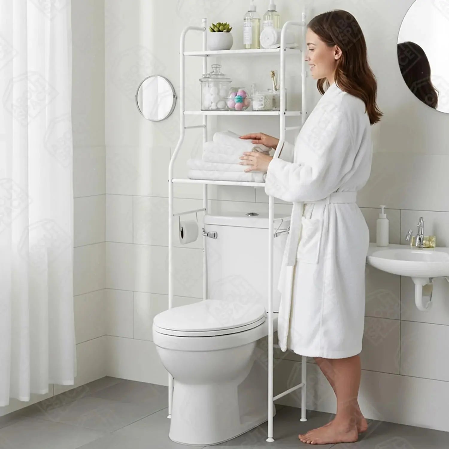 Metallic Over The Toilet Rack – 3 Layer Space Saving Storage Qstar 