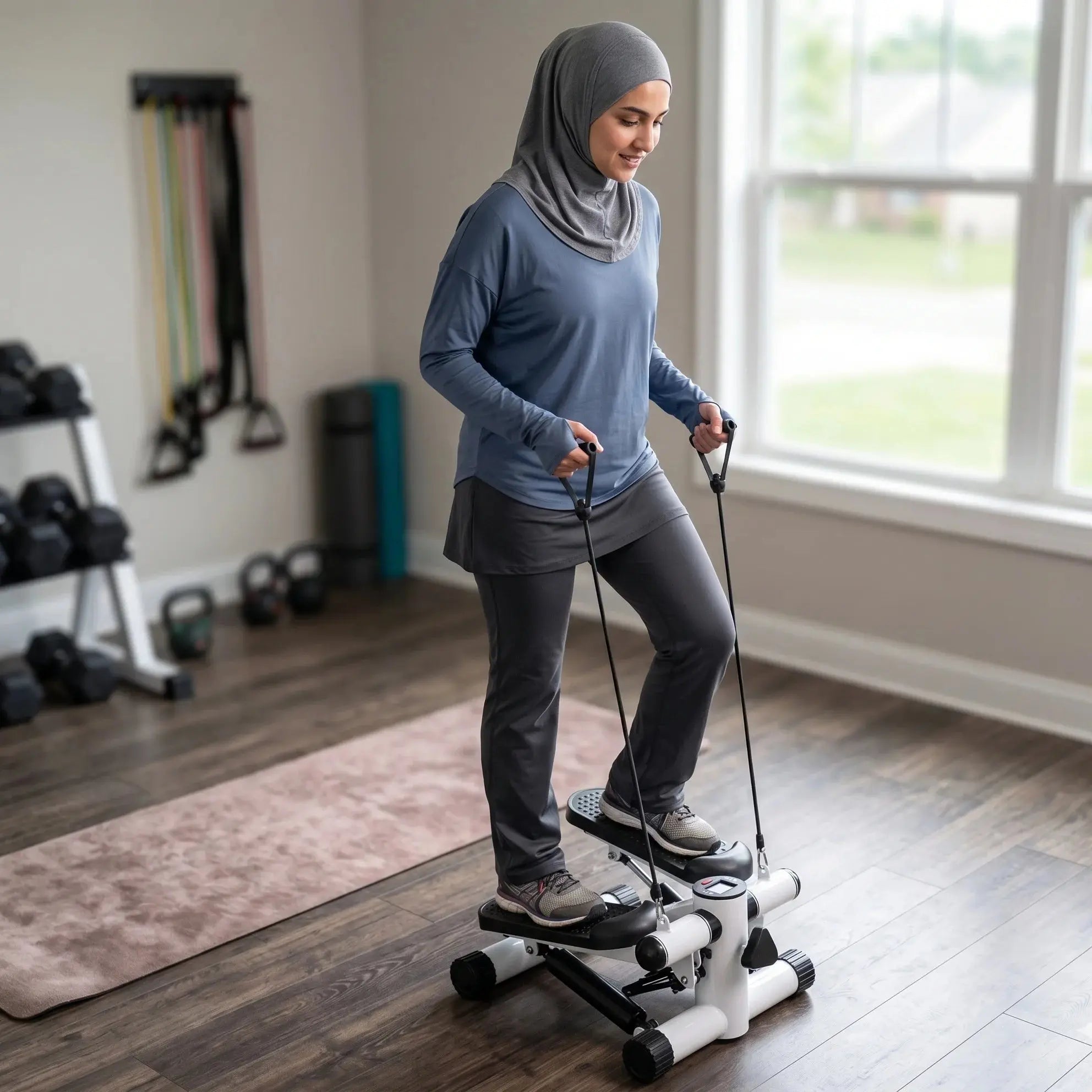 Mini Exercise Stepper - Portable Foot Pedal Fitness Machine with LCD & Resistance Bands Scrollcart Qatar 