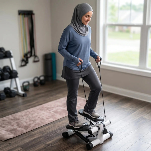 Mini Exercise Stepper - Portable Foot Pedal Fitness Machine with LCD & Resistance Bands Scrollcart Qatar 