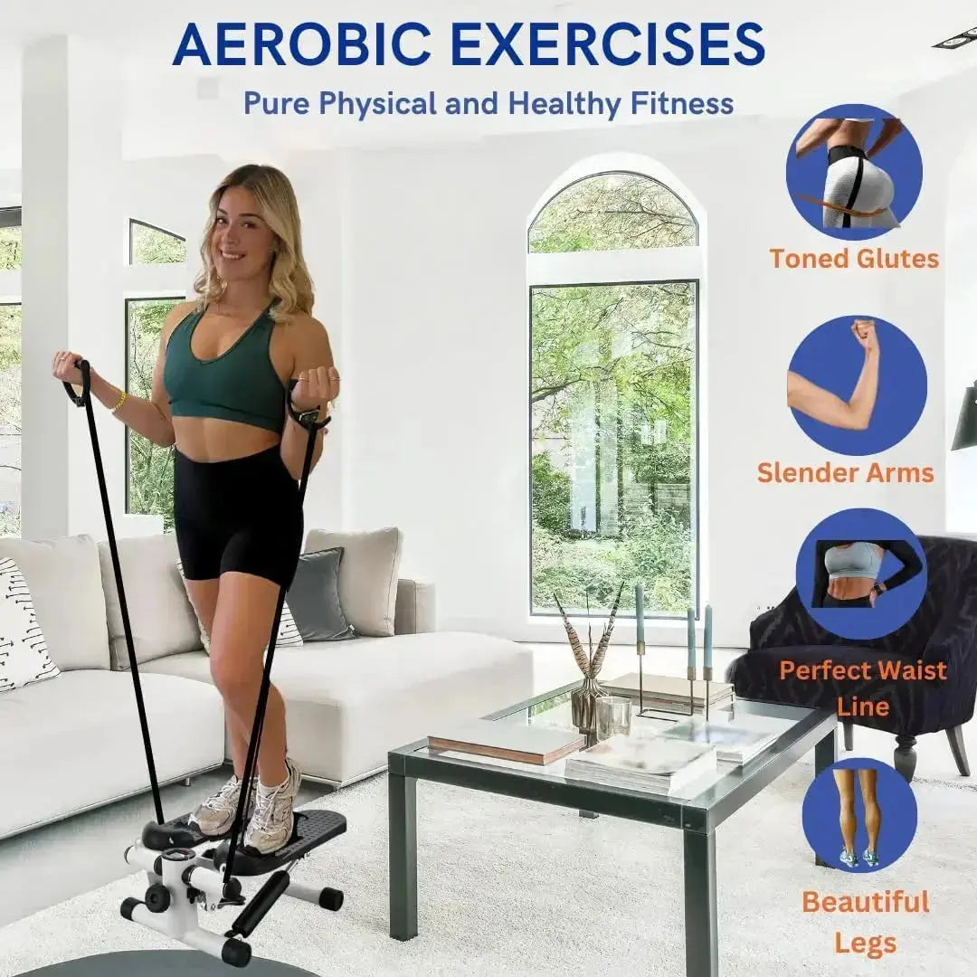Mini Exercise Stepper - Portable Foot Pedal Fitness Machine with LCD & Resistance Bands Scrollcart Qatar 