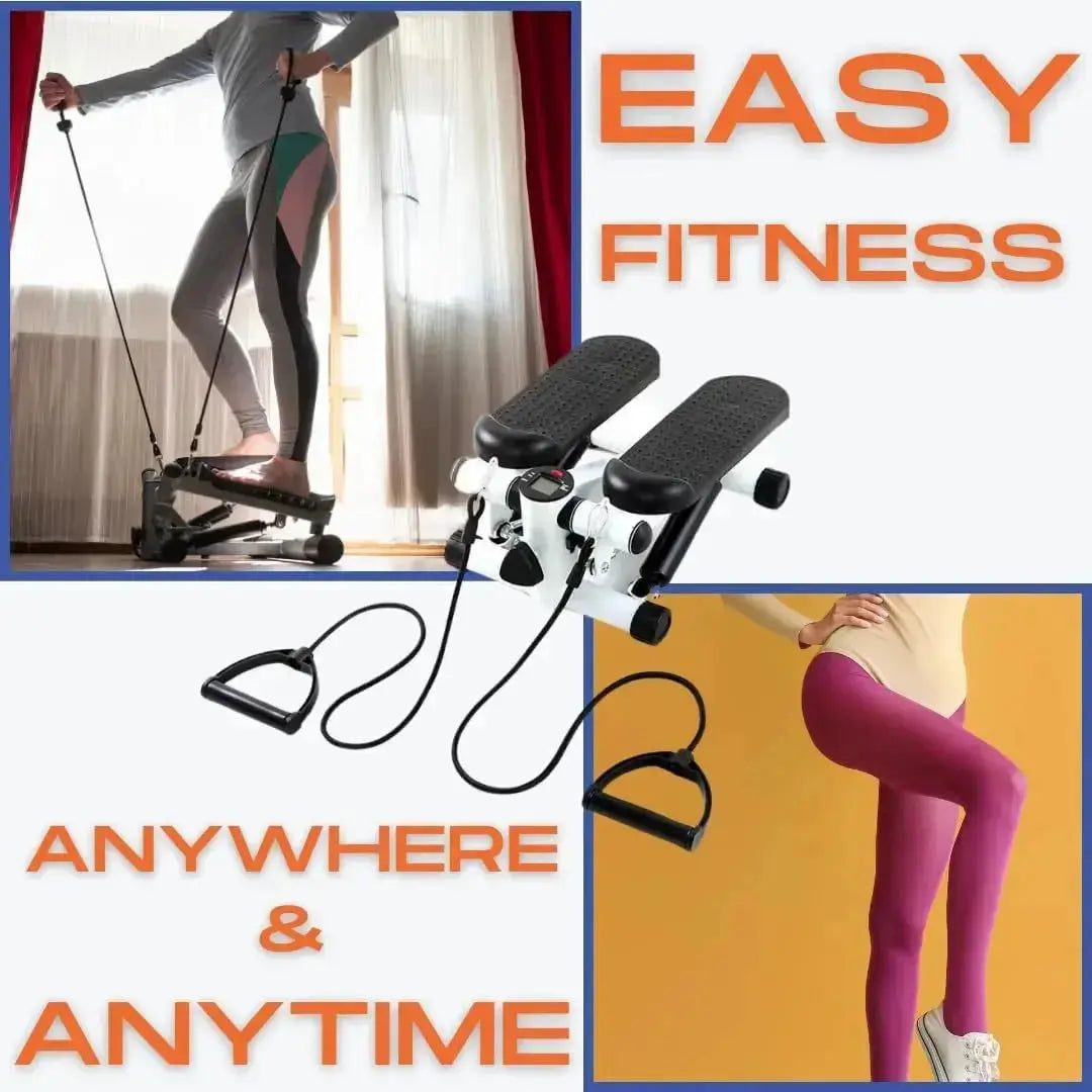 Mini Exercise Stepper - Portable Foot Pedal Fitness Machine with LCD & Resistance Bands Scrollcart Qatar 