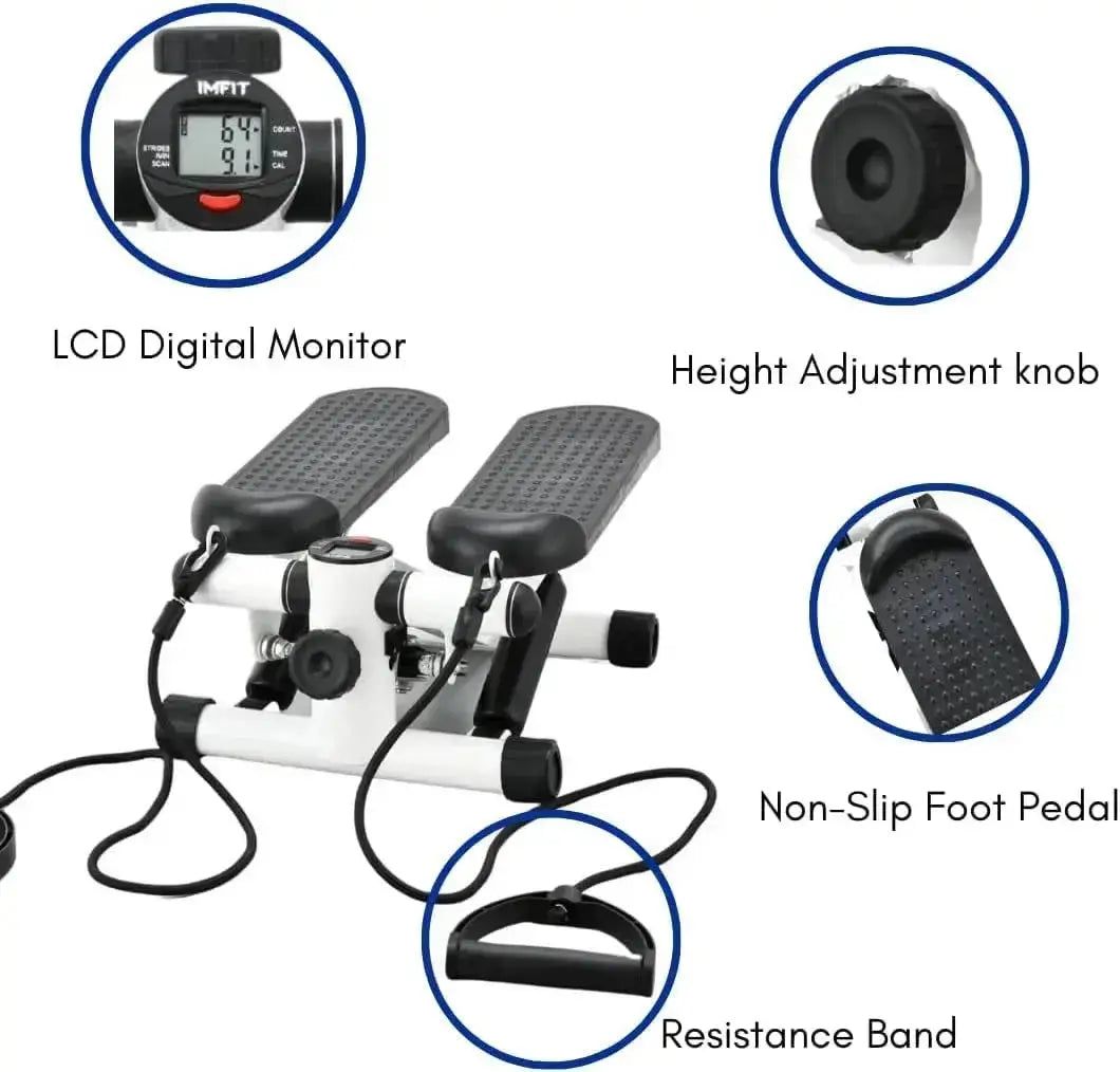 Mini Exercise Stepper - Portable Foot Pedal Fitness Machine with LCD & Resistance Bands Scrollcart Qatar 