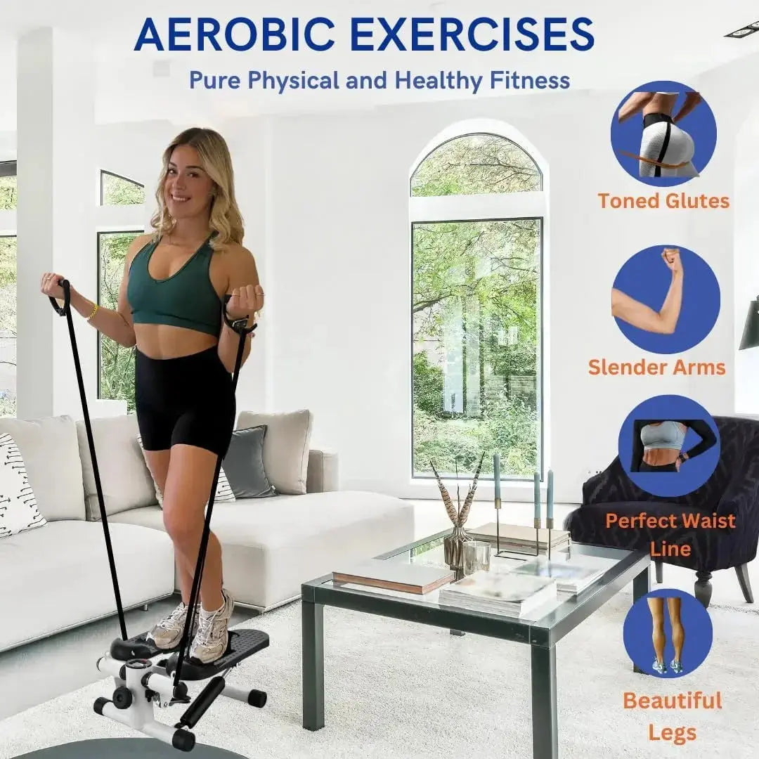 Mini Exercise Stepper - Portable Foot Pedal Fitness Machine with LCD & Resistance Bands