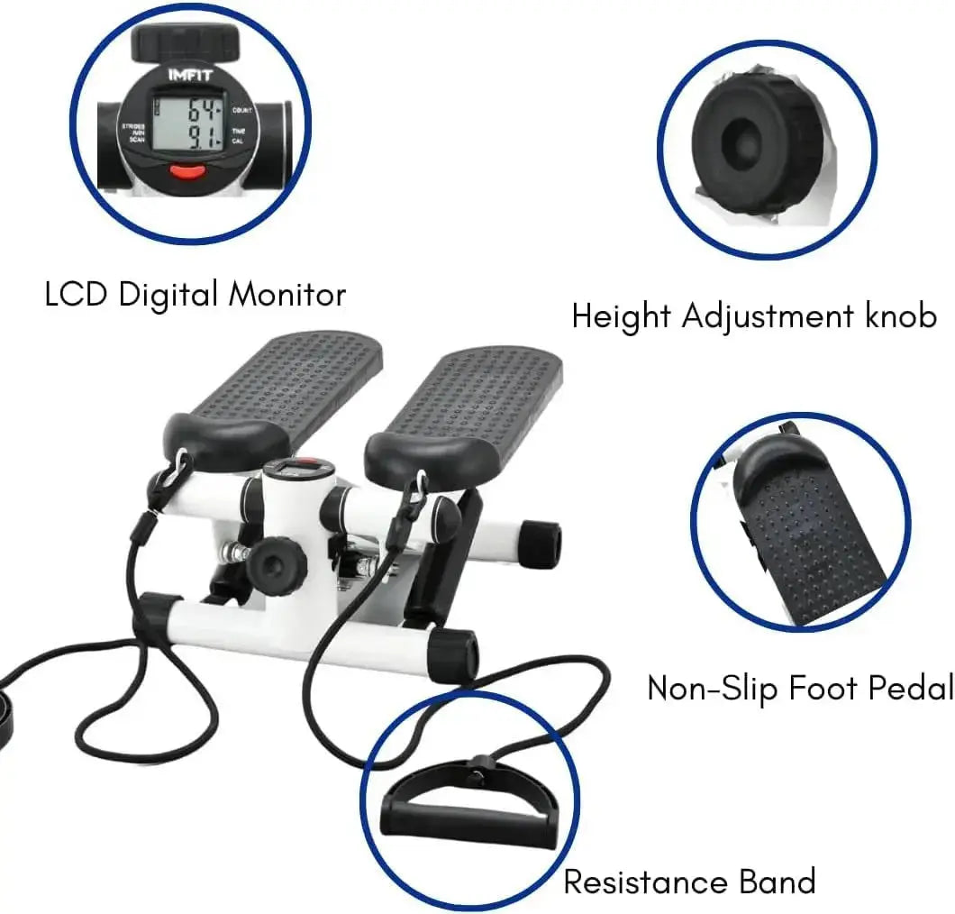 Mini Exercise Stepper - Portable Foot Pedal Fitness Machine with LCD & Resistance Bands