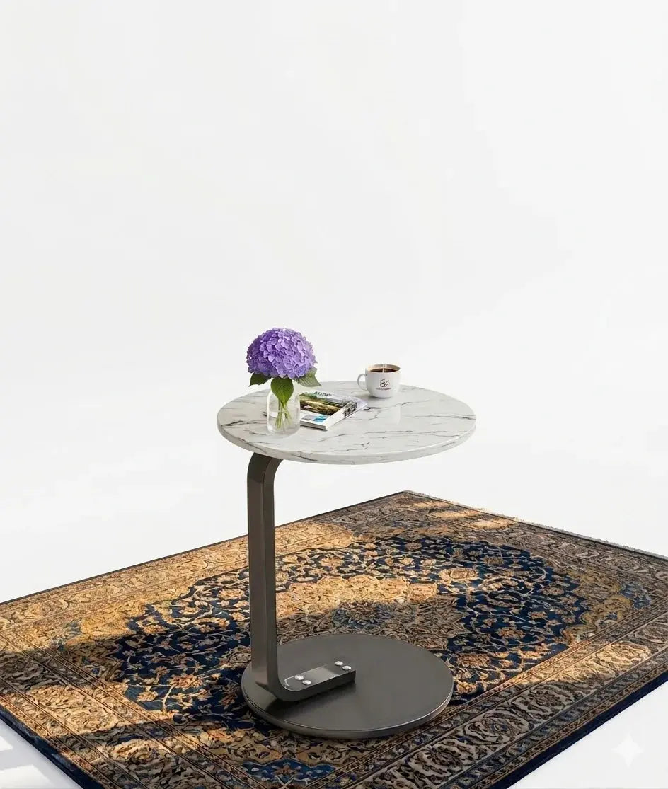 Mini Side Table – White Marble Lightweight Design for Home & Office Land Chaster 