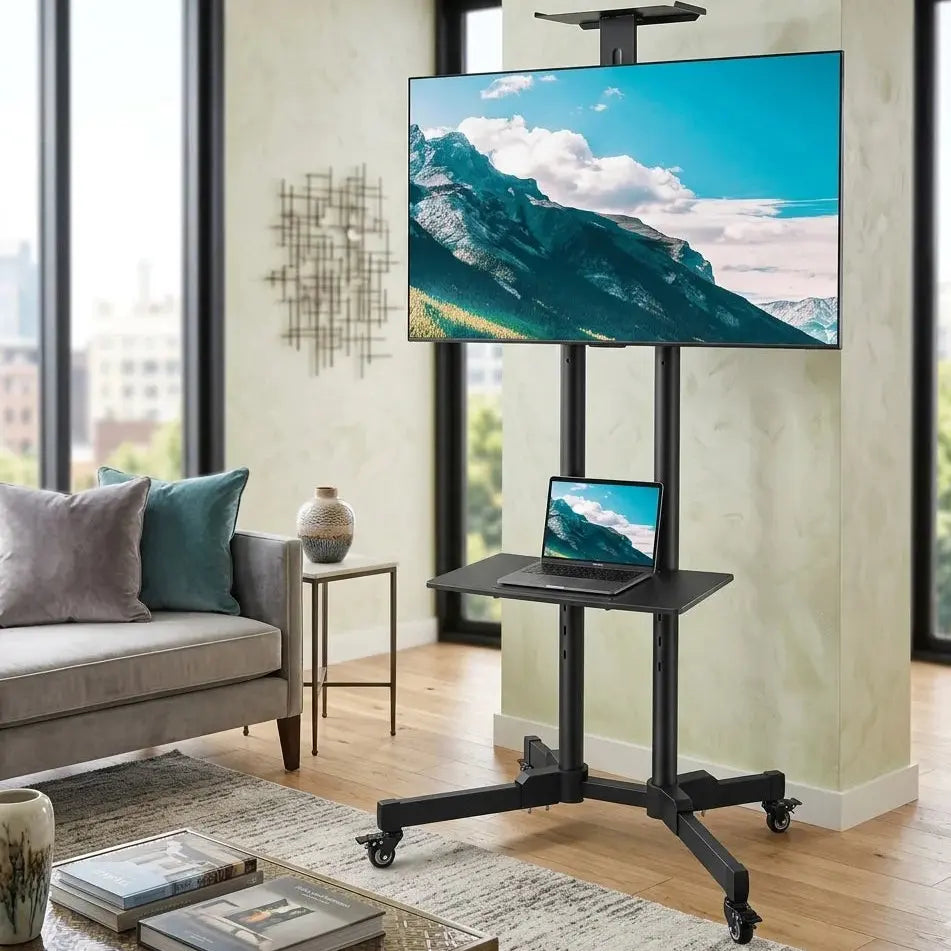 Mobile TV Stand - Rolling Height Adjustable Cart 32-65 Inch Scrollcart Qatar 