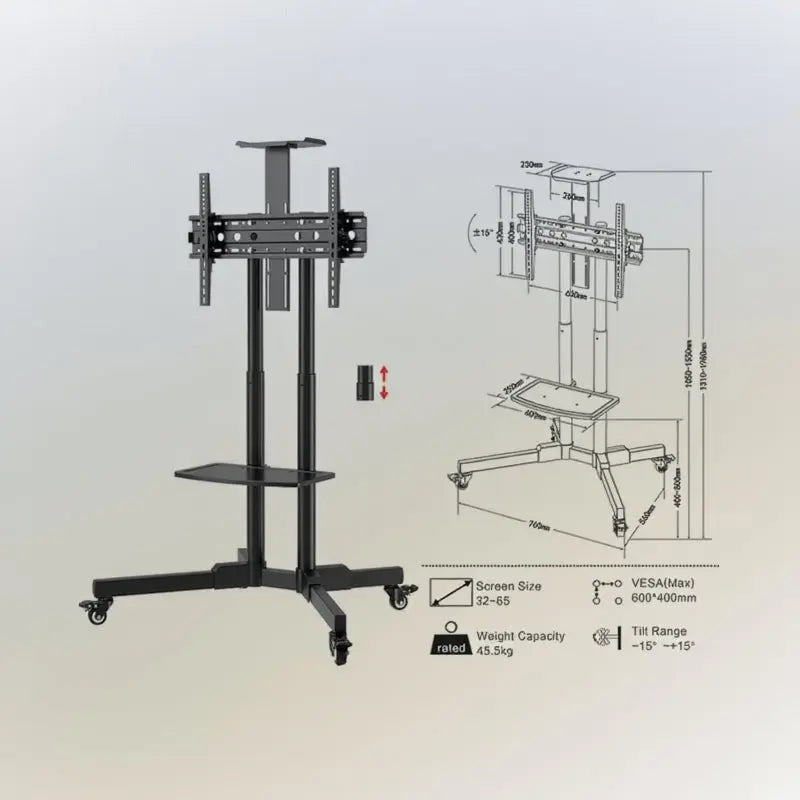 Mobile TV Stand - Rolling Height Adjustable Cart 32-65 Inch Scrollcart Qatar 