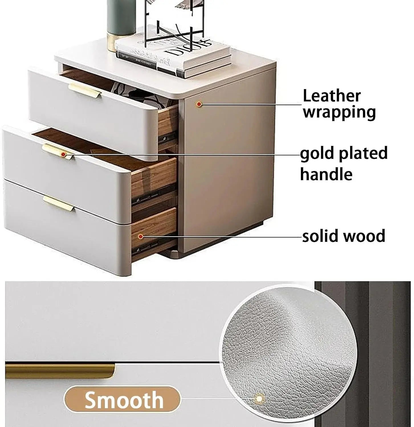 Modern 3 Drawer Bedside Table with Stone Top – Solid Wooden Nightstand Cabinet Scrollcart Qatar 
