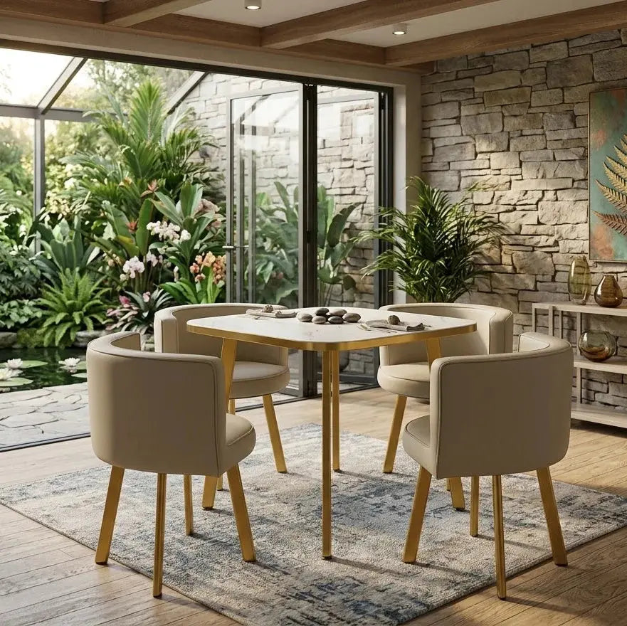 Modern 4-Seater Dining Set with Marble-Effect Table & PU Leather Chairs china 