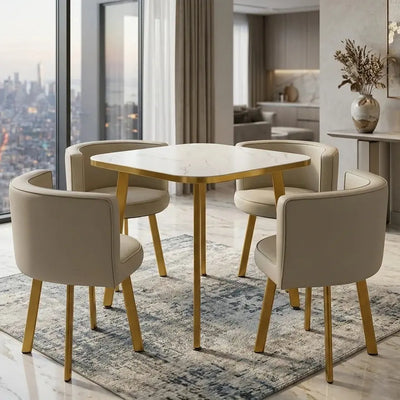 Modern 4-Seater Dining Set with Marble-Effect Table & PU Leather Chairs china 