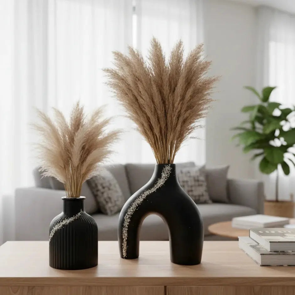 Modern Black Ceramic Vase Set with Decorative Vases Qatar