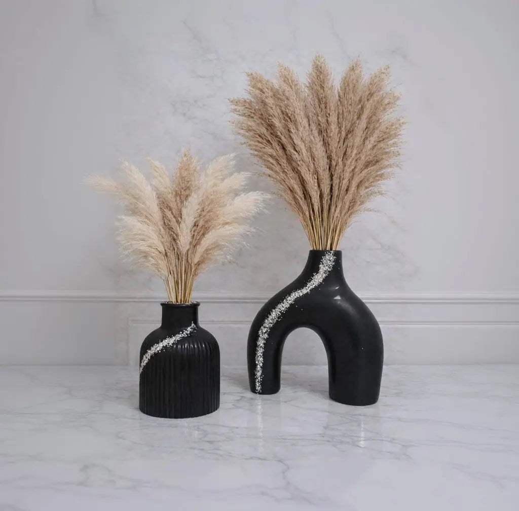 Modern Black Ceramic Vase Set with Decorative Vases Qatar