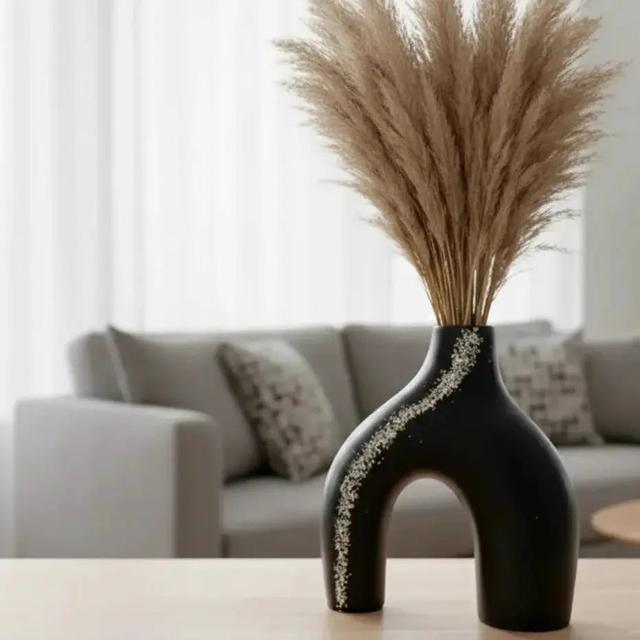 Modern Black Ceramic Vase Set with Decorative Vases Qatar