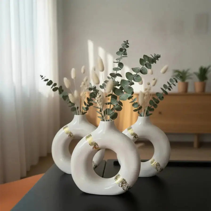 Modern Donut Shape Ceramic Decorative Vase Set Price Qatar