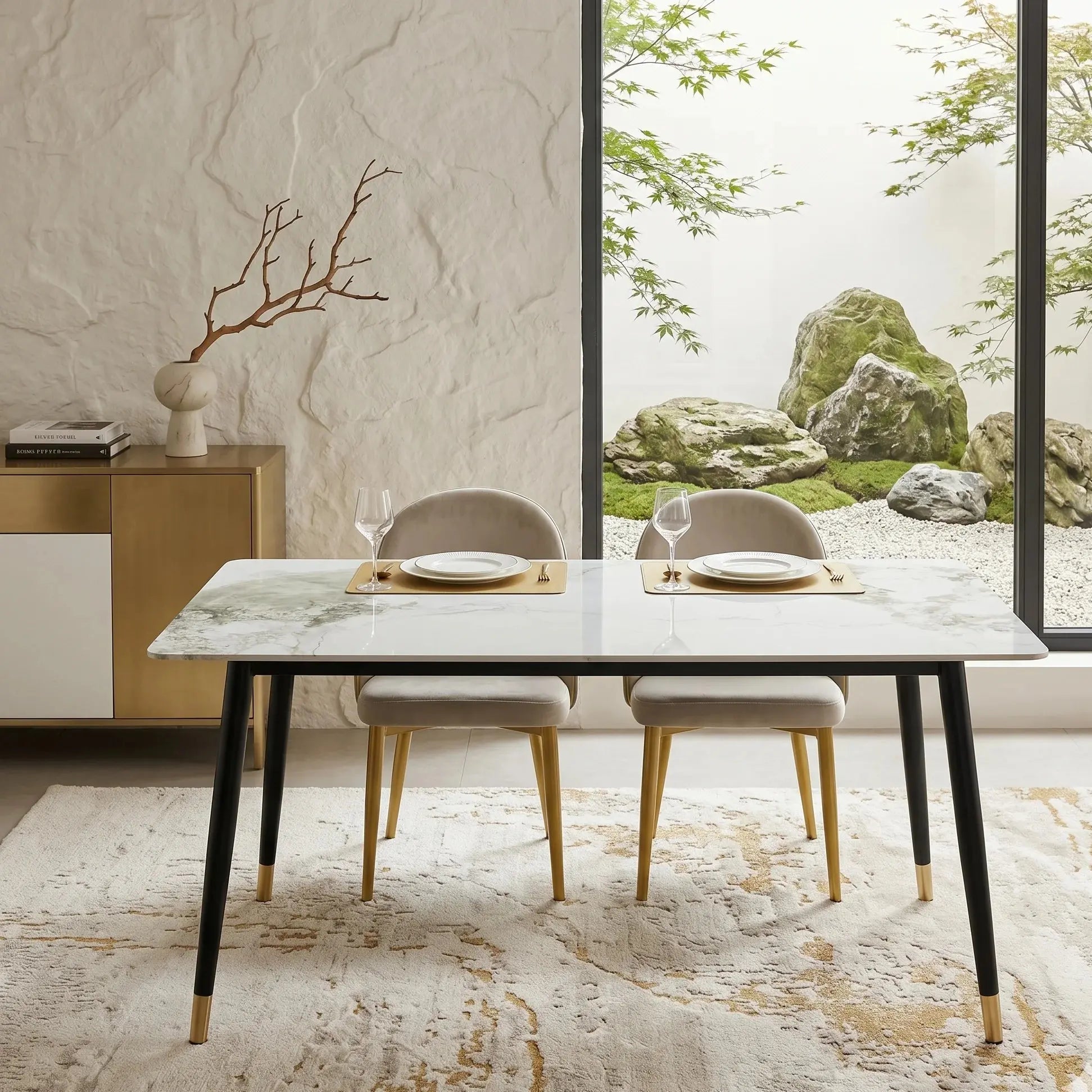 Modern Marble Stone Rectangular 4-6 Seater Dining Table Scrollcart Qatar 
