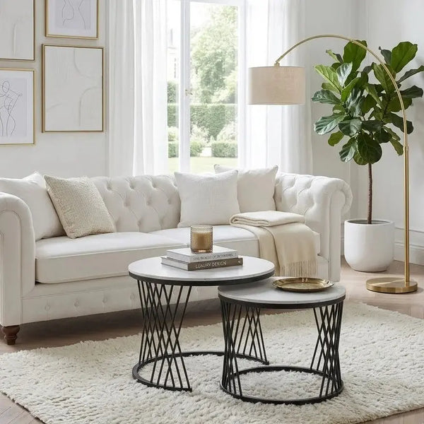 Modern Round Nesting Coffee Table Set – 2-Piece Black & White Scrollcart Qatar 