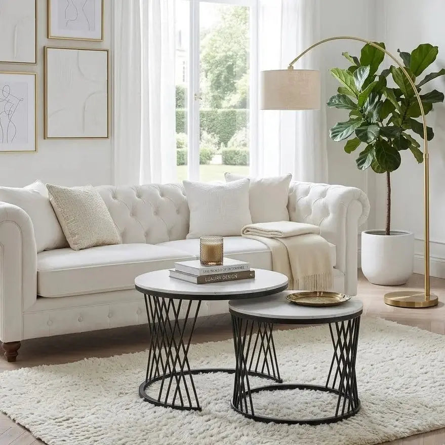 Modern Round Nesting Coffee Table Set – 2-Piece Black & White Scrollcart Qatar 