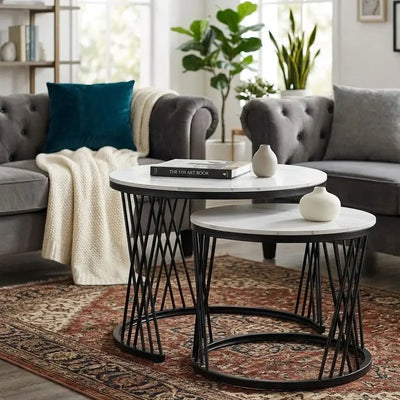 Modern Round Nesting Coffee Table Set – 2-Piece Black & White Scrollcart Qatar 
