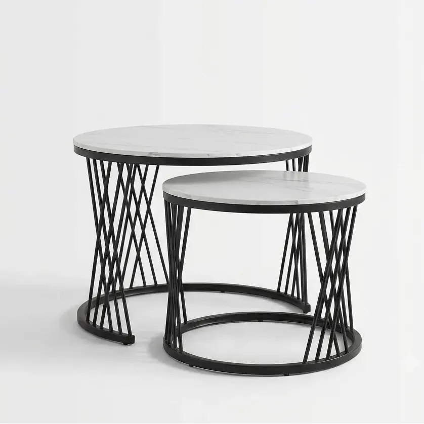 Modern Round Nesting Coffee Table Set – 2-Piece Black & White Scrollcart Qatar 