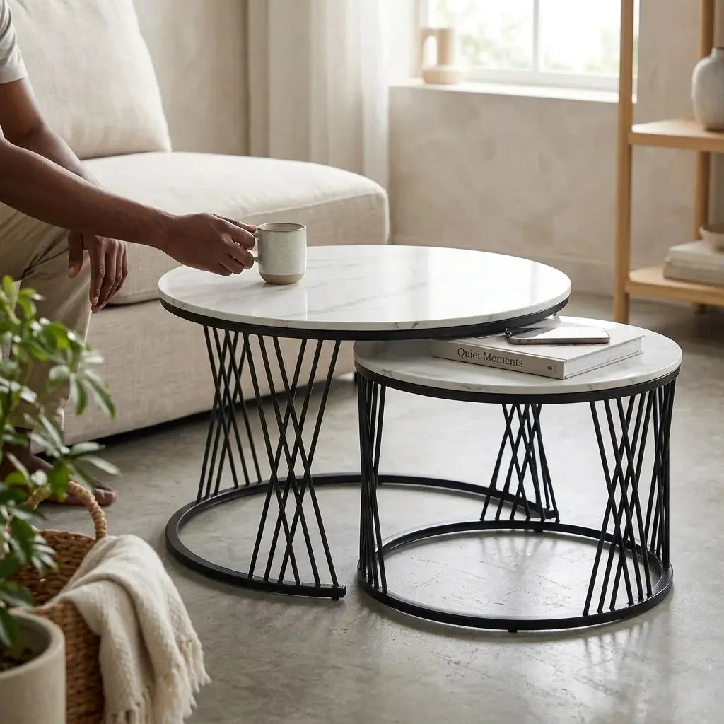 Modern Round Nesting Coffee Table Set – 2-Piece Black & White Scrollcart Qatar 