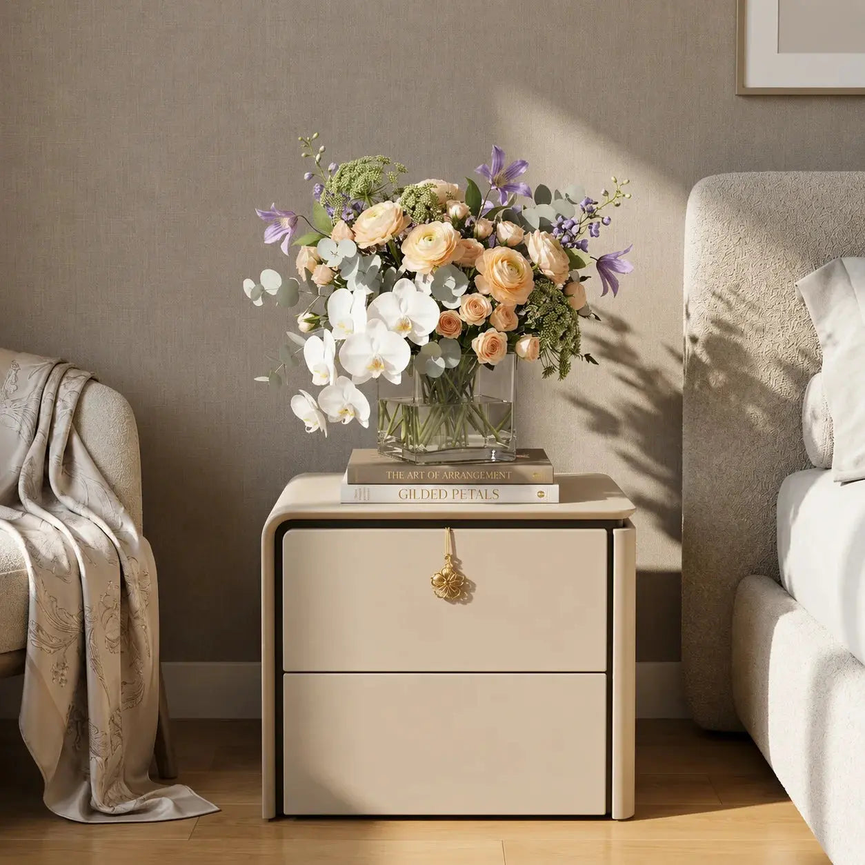 Modern Solid Wood Nightstand with Silent Drawer & Leather Finish Scrollcart Qatar 