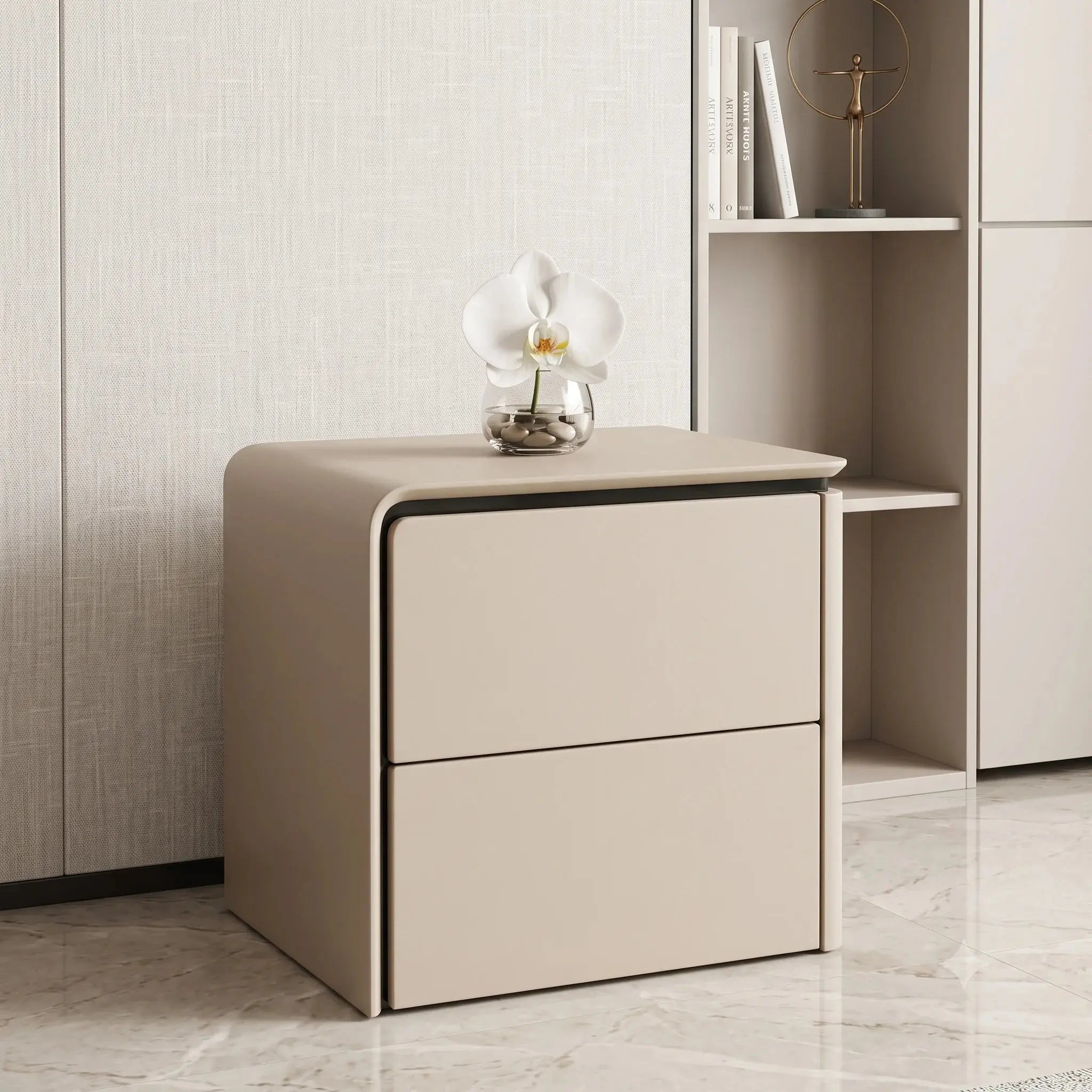 Modern Solid Wood Nightstand with Silent Drawer & Leather Finish Scrollcart Qatar 